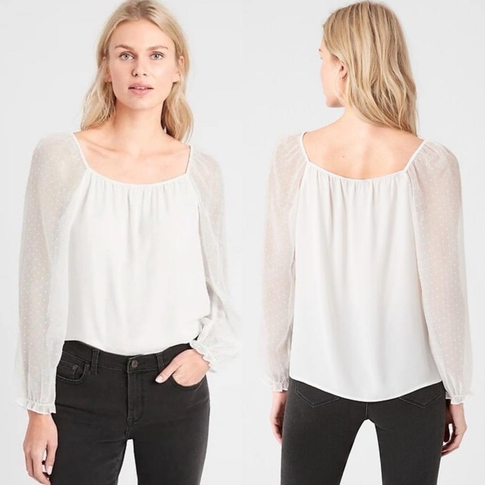 Banana Republic Womens‎ Sheer Sleeve Blouse M Ivory White Romantic Whimsical